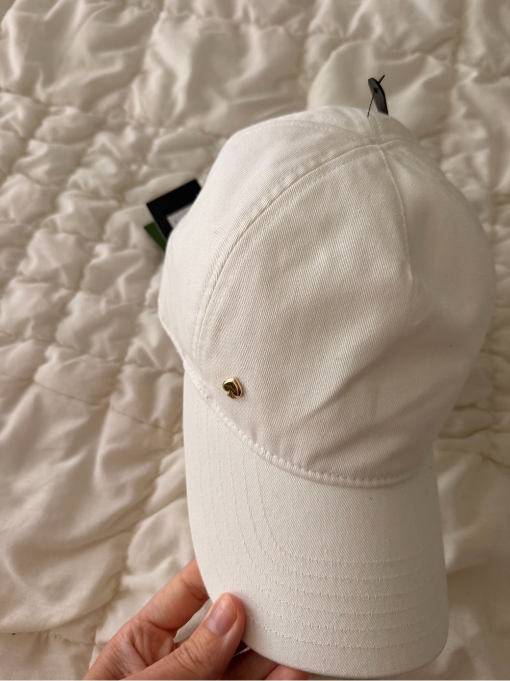 kate spade White Baseball Cap with Gold Accent